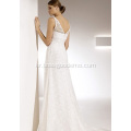 긴 기차 흰색 민소매 웨딩 드레스
